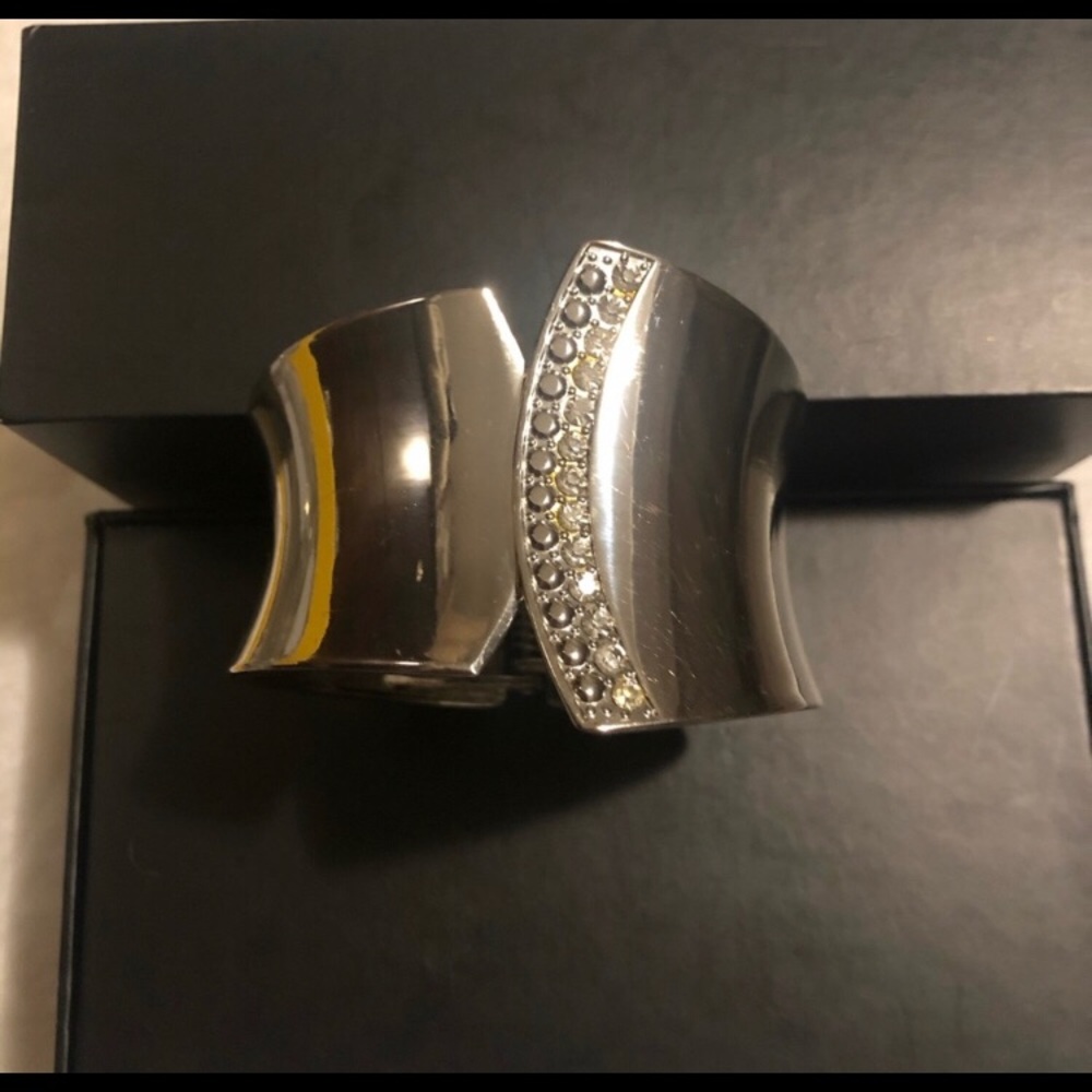 Silvertone Cuff Bangle with Rhinestones - Picture 5 of 5